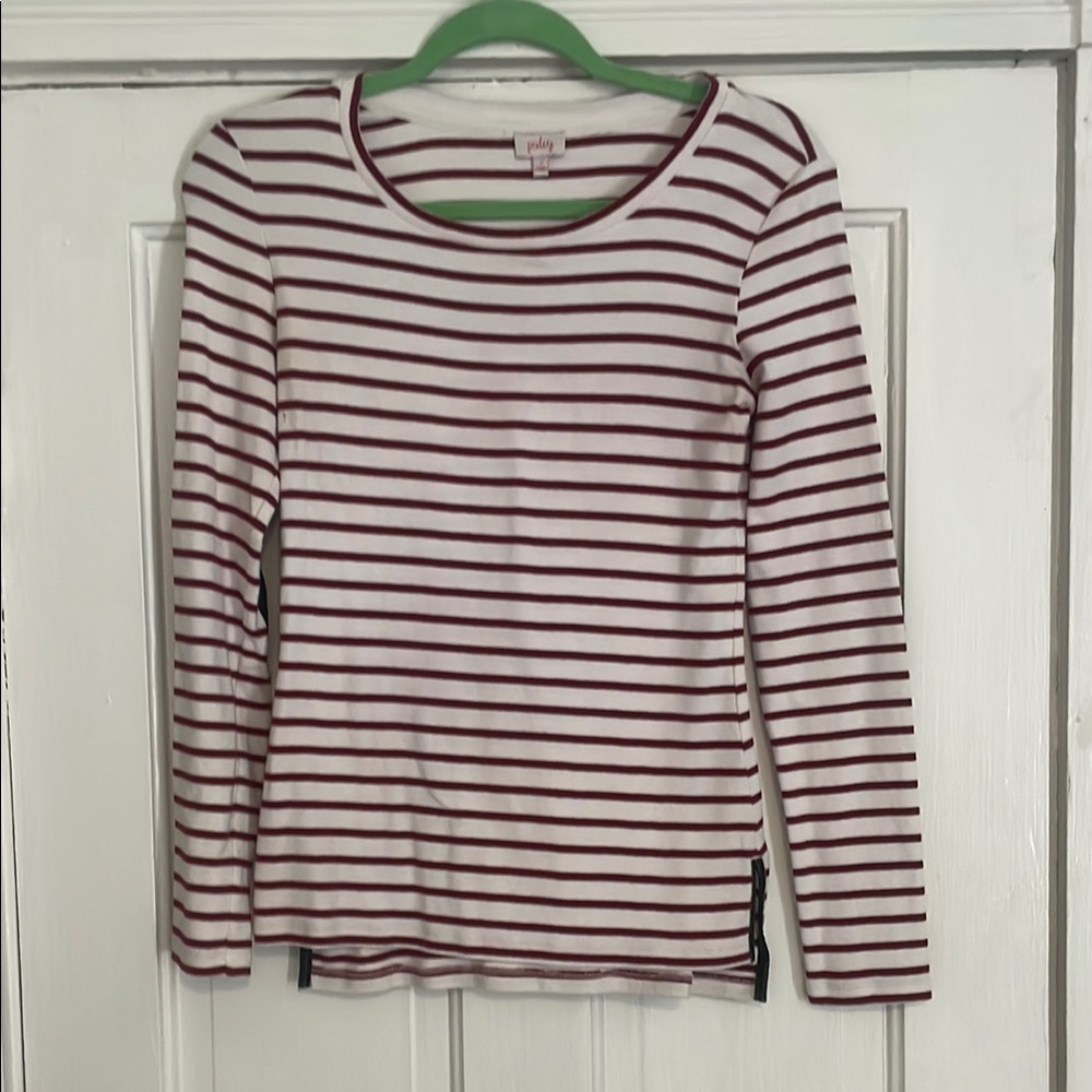 Pixley White and Burgundy Striped Long Sleeve Tee